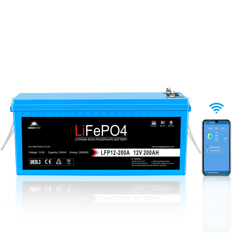 Sun Gold Power 12V 200Ah LiFePo4 Deep Cycle Lithium Battery Bluetooth / Self-Heating / IP65