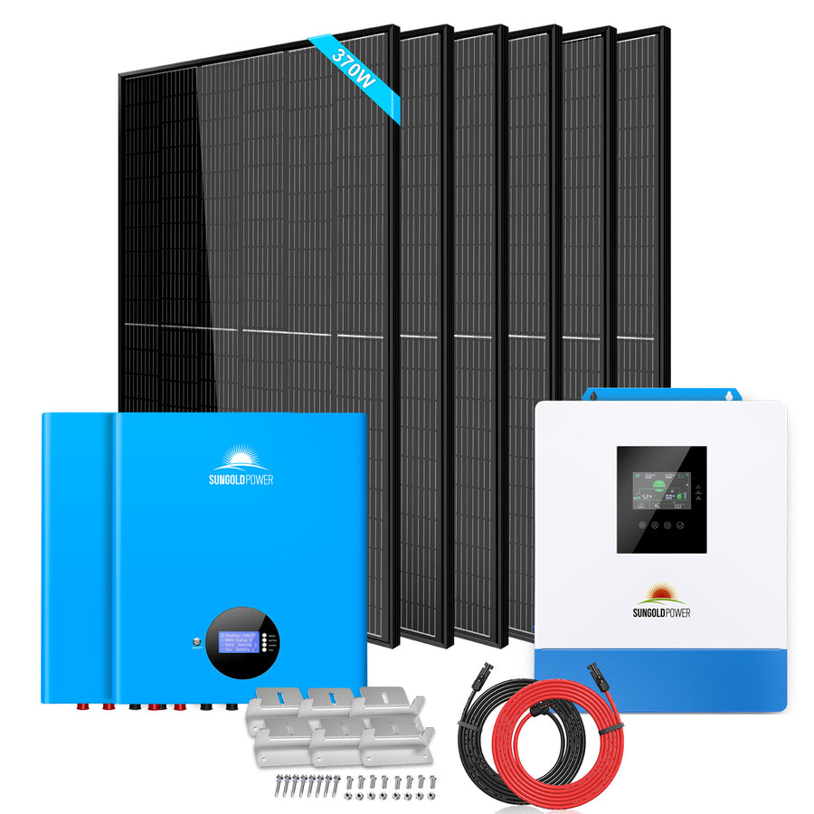Sun Gold Power Off-Grid Solar Kit 5000W 48VDC 120V 10.24KWH PowerWall Lithium Battery 6 X 370 Watts Solar Panels SGM-5K10M
