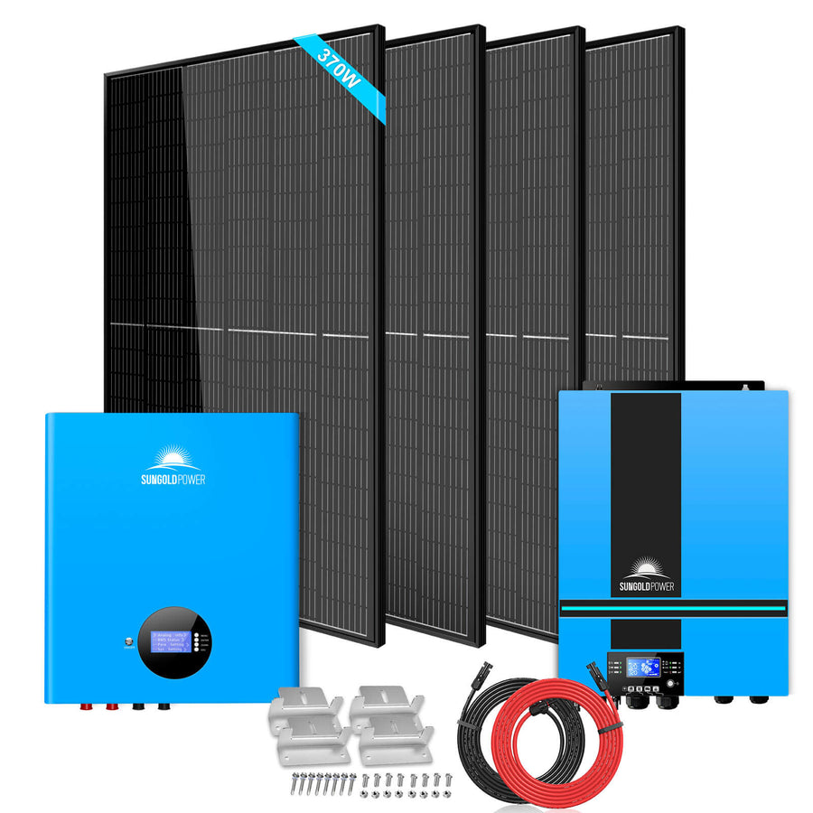 Sun Gold Power Off-Grid Solar Kit 6500W 48VDC 120VAC 5.12KWH PowerWall Lithium Battery 4 X 370 Watts Solar Panels SGM-655M
