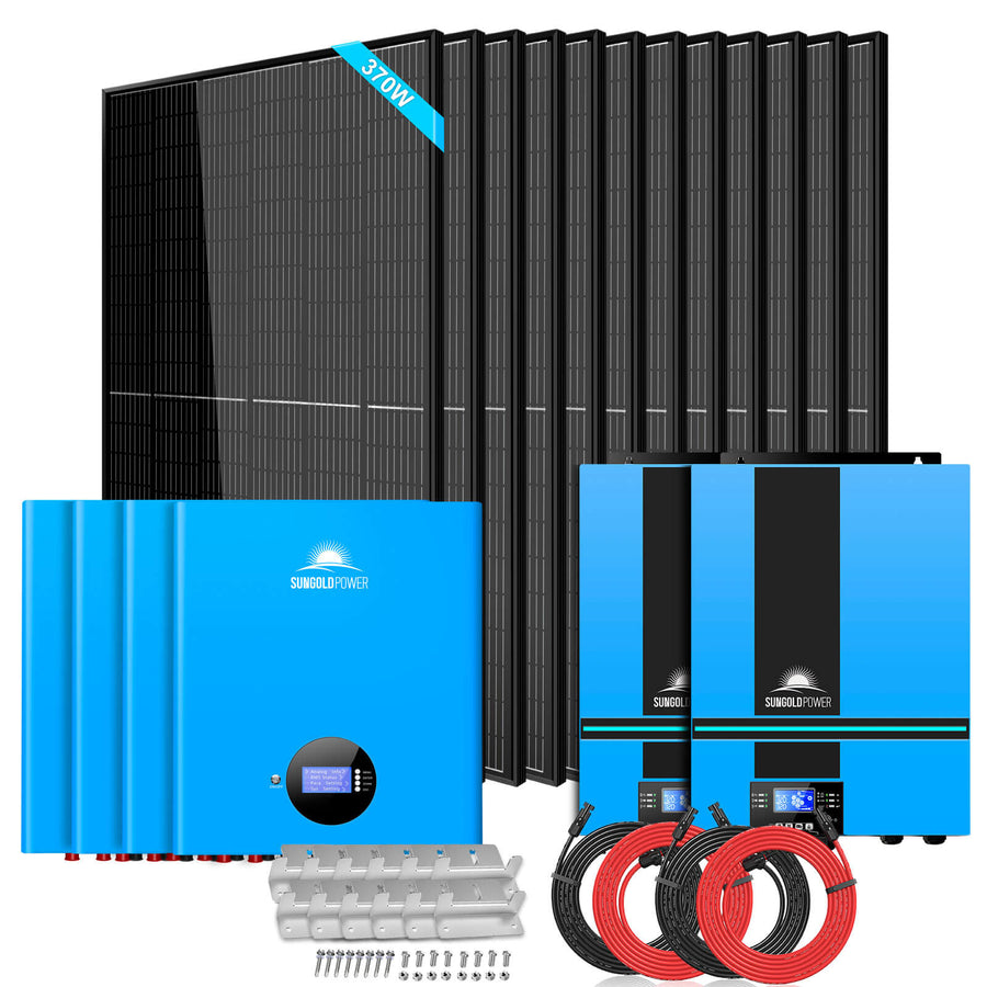 Sun Gold Power Off-Grid Solar Kit 13000W 48VDC 120VAC/240V 20.48KWH PowerWall Lithium Battery 12 X 370 Watts Solar Panels SGM-1320M