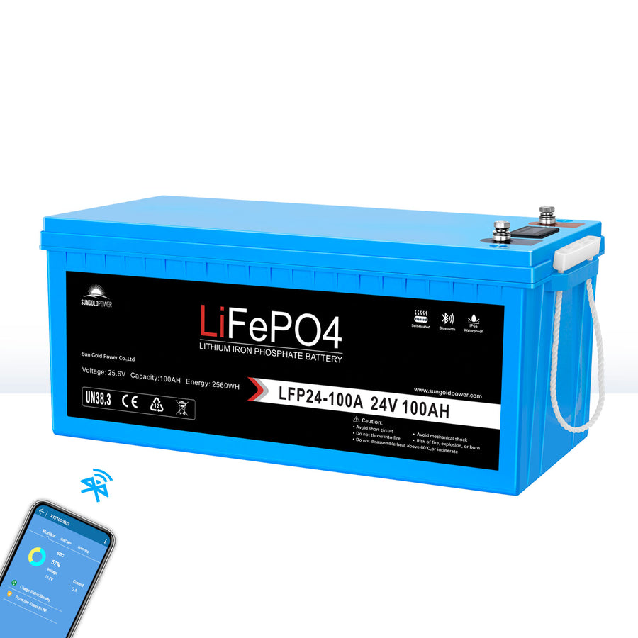 Sun Gold Power 24V 100Ah LiFePo4 Deep Cycle Lithium Battery Bluetooth / Self-Heating / IP65