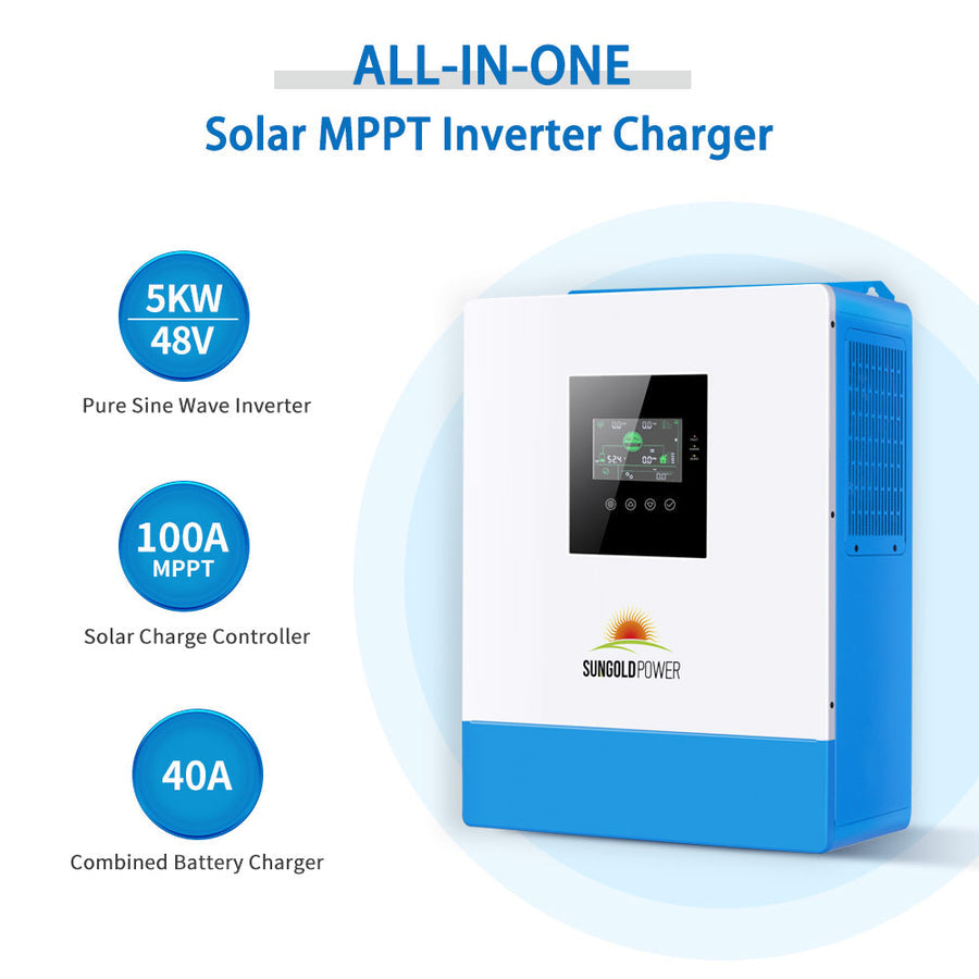Sun Gold Power Off-Grid Solar Kit 5000W 48VDC 120V 10.24KWH PowerWall Lithium Battery 6 X 370 Watts Solar Panels SGM-5K10M
