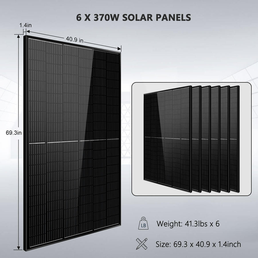 Sun Gold Power Off-Grid Solar Kit 5000W 48VDC 120V 10.24KWH PowerWall Lithium Battery 6 X 370 Watts Solar Panels SGM-5K10M