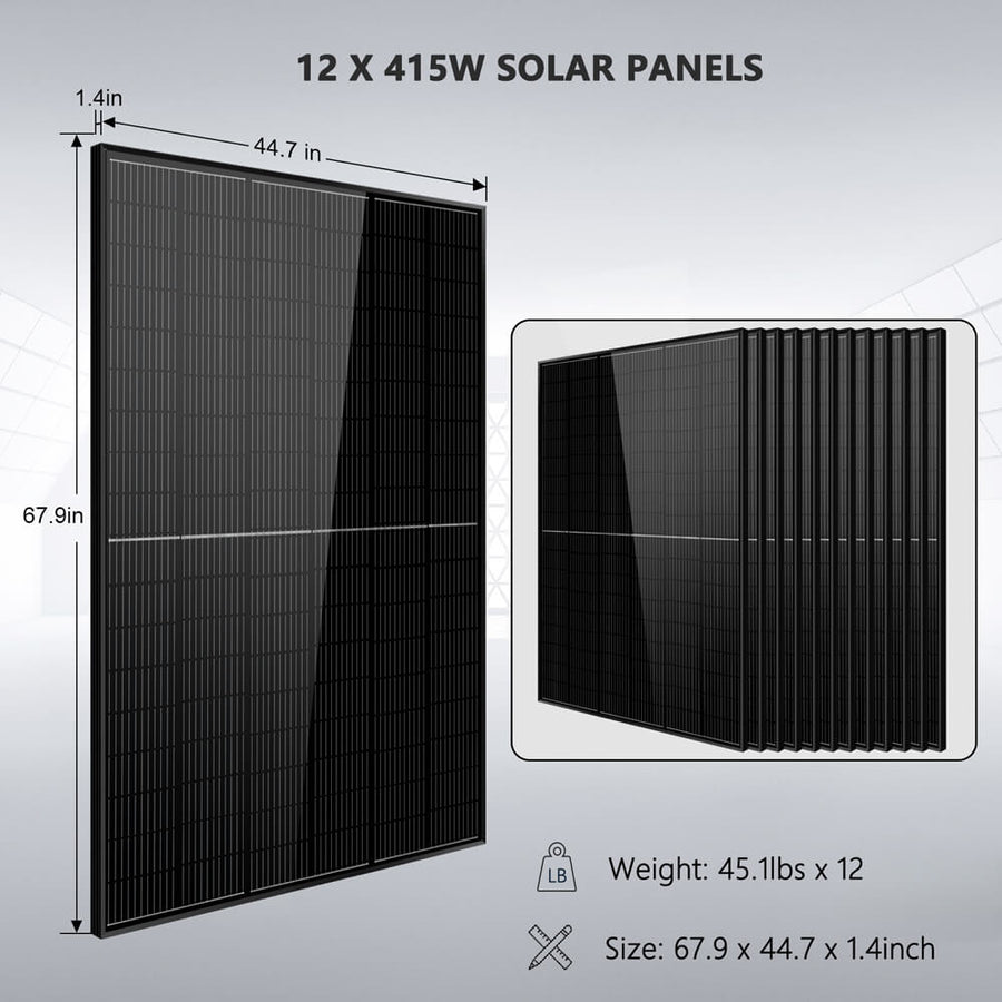 Sun Gold Power Off-Grid Solar Kit 12000W 48VDC 120V/240V LifePo4 20.48KWH Lithium Battery 12 X 415 Watts Solar Panels SGR-12K20E