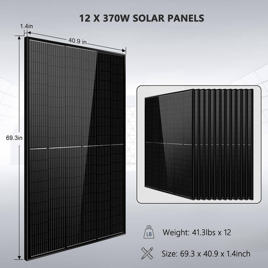 Sun Gold Power Off-Grid Solar Kit 13000W 48VDC 120VAC/240V 20.48KWH PowerWall Lithium Battery 12 X 370 Watts Solar Panels SGM-1320M