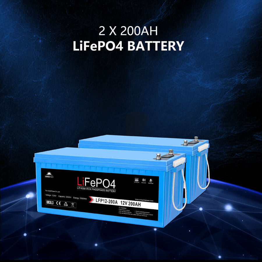 Sun Gold Power Off Grid Solar Kit 4000W Inverter 12VDC 120V/240V LiFePO4 Battery 1200 Watt Solar Back Up SGK-PR4S
