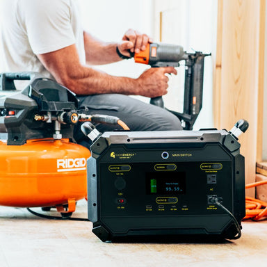 Lion Energy Safari ME Power Generator being used in a home construction setting.