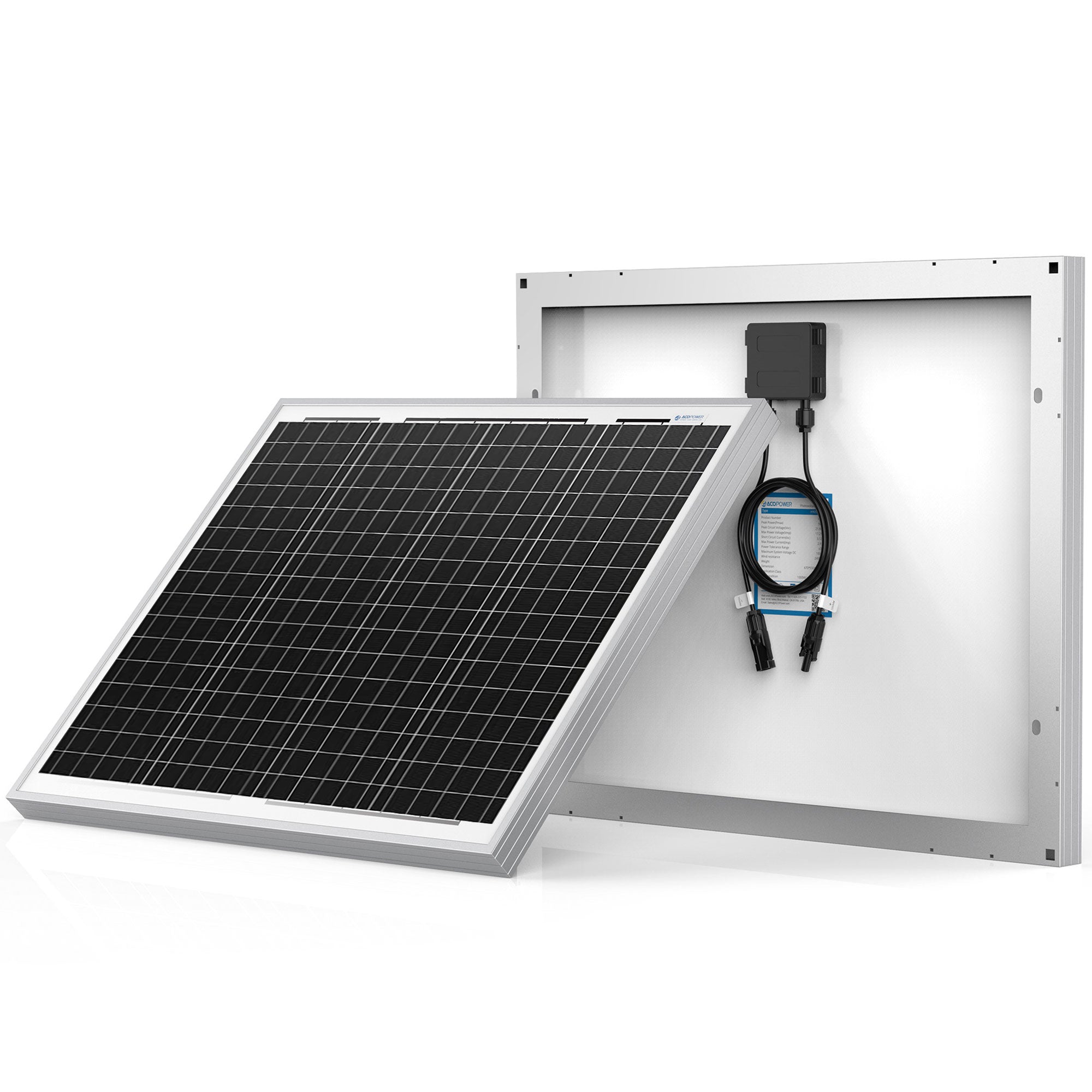 ACOPOWER 50W Mono Solar Panel for 12V Battery Charging