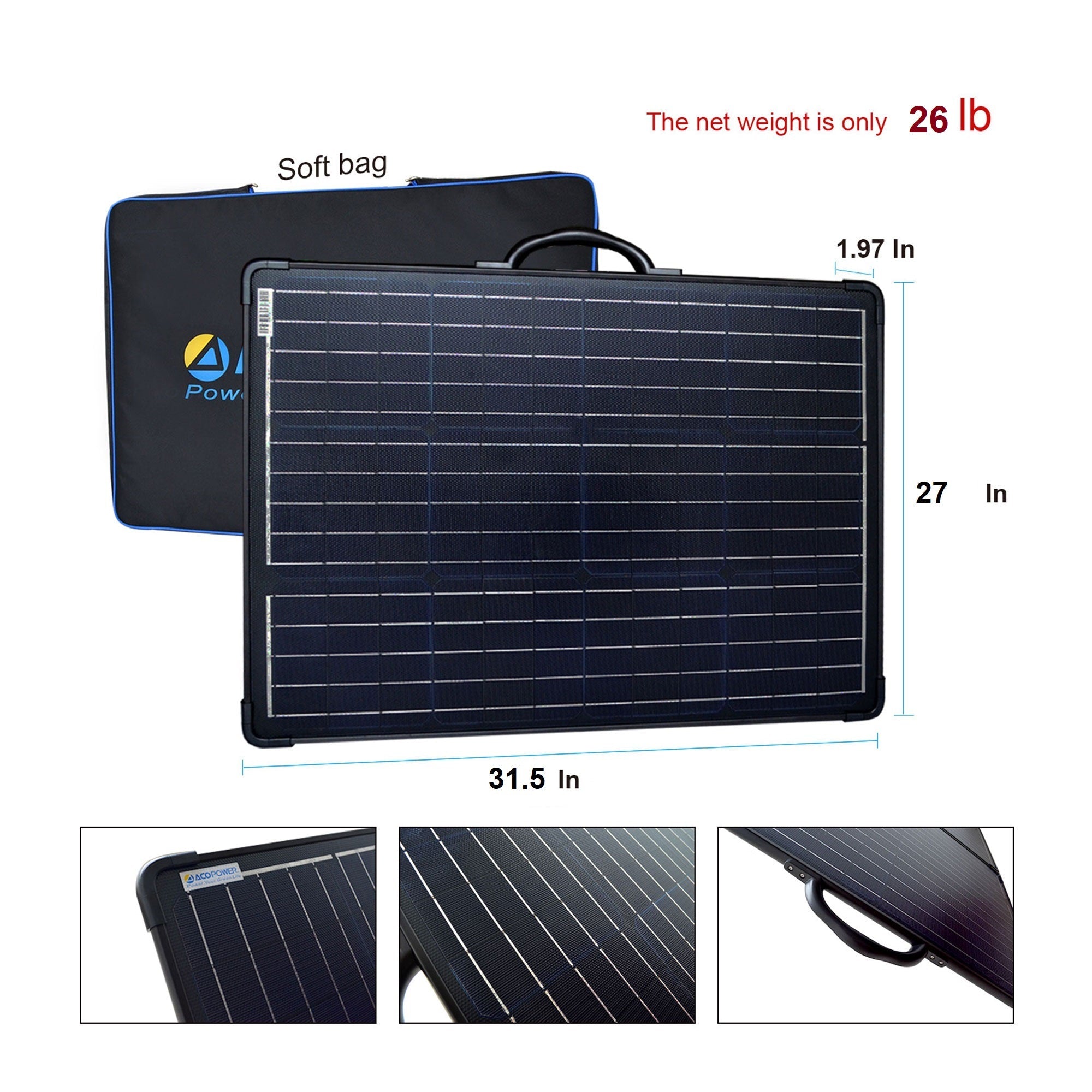 ACOPOWER Plk 200W Portable Solar Panel Kit, Lightweight Briefcase with 20A Charge Controller(Compact Design)
