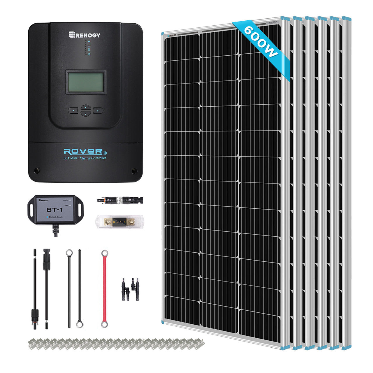 Renogy 600W 12V/24V Monocrystalline Solar Premium Kit w/Rover 60A Charger Controller