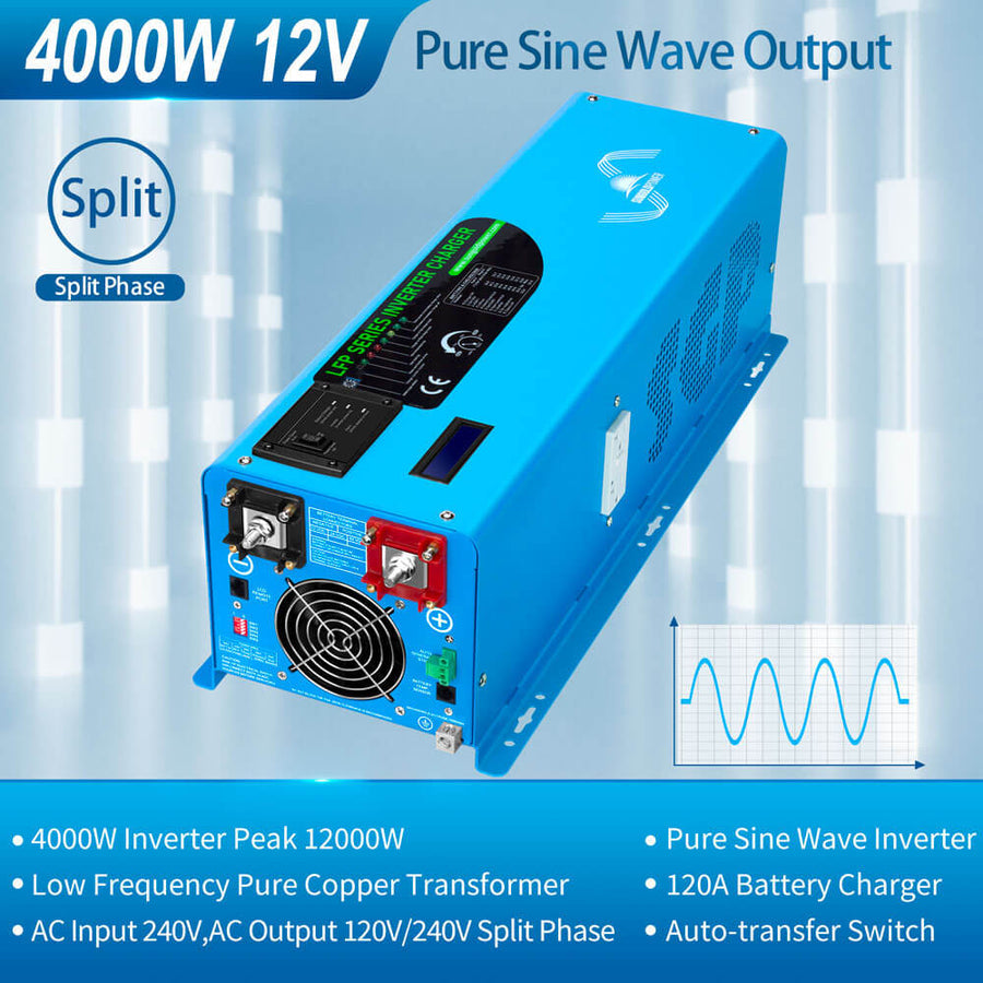 Sun Gold Power 4000W DC 12V Split Phase Pure Sine Wave Inverter With Charger