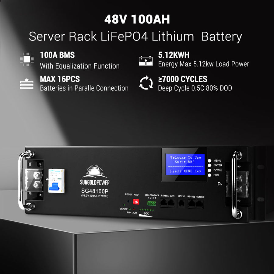 Sun Gold Power Off-Grid Solar Kit 5000W 48VDC 120V LifePo4 10.24KWH Lithium Battery 6 X 415 Watts Solar Panels SGR-5KE