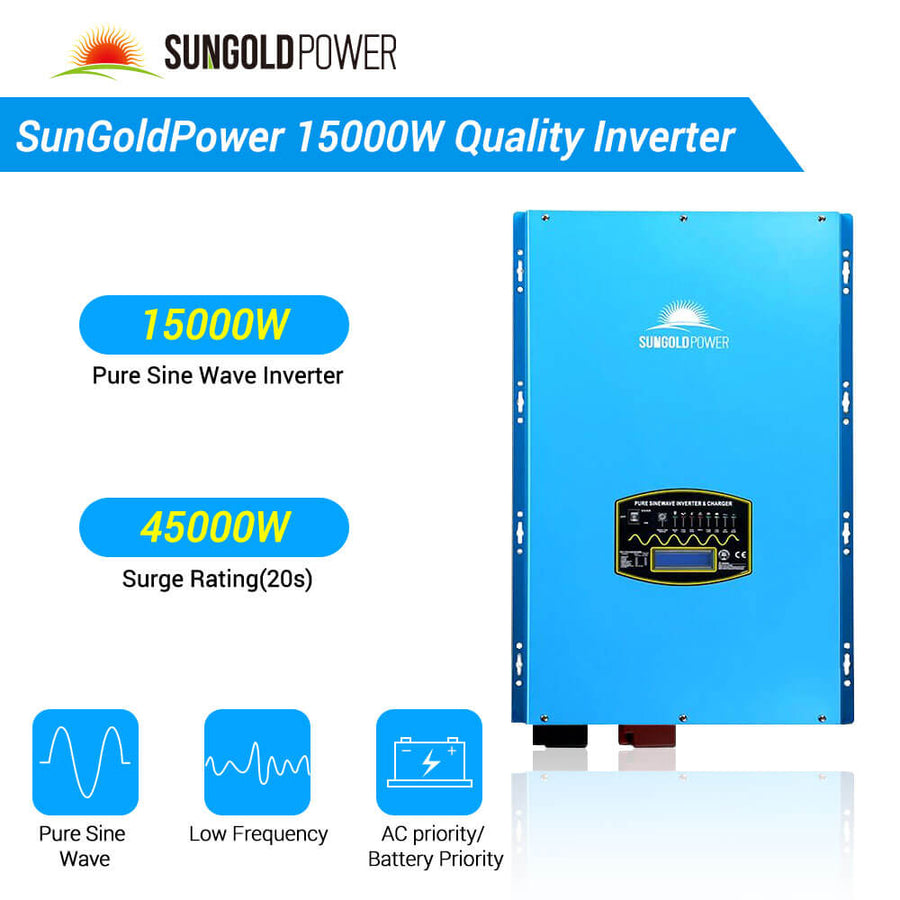 Sun Gold Power  Off-Grid Solar Kit 15000W 48VDC 120V/240V LifePo4 20.48KWH Lithium Battery 18 X 415 Watts Solar Panels SGR-15K20E