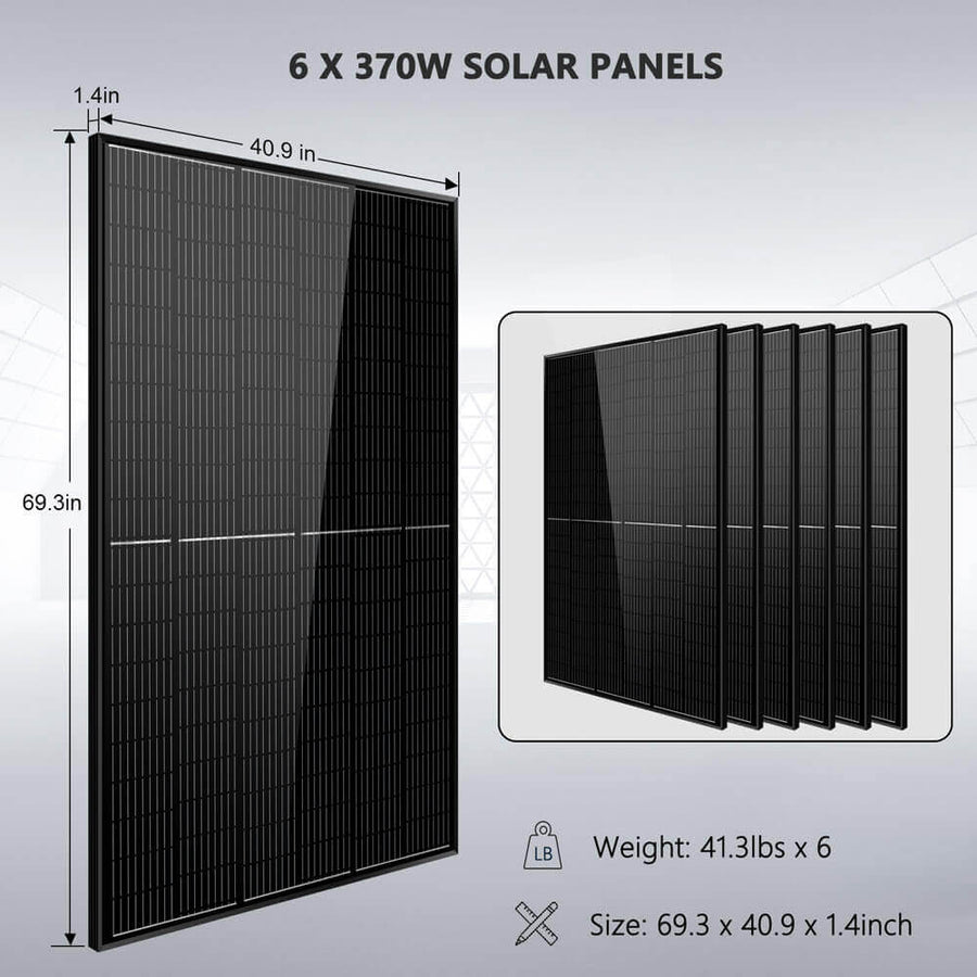 Sun Gold Power Off Grid Solar Kit 6000W 48VDC 120V/240V LifePO4 10.24KWH Lithium Battery 6 X 370 Watt Solar Panels SGK-PRO64