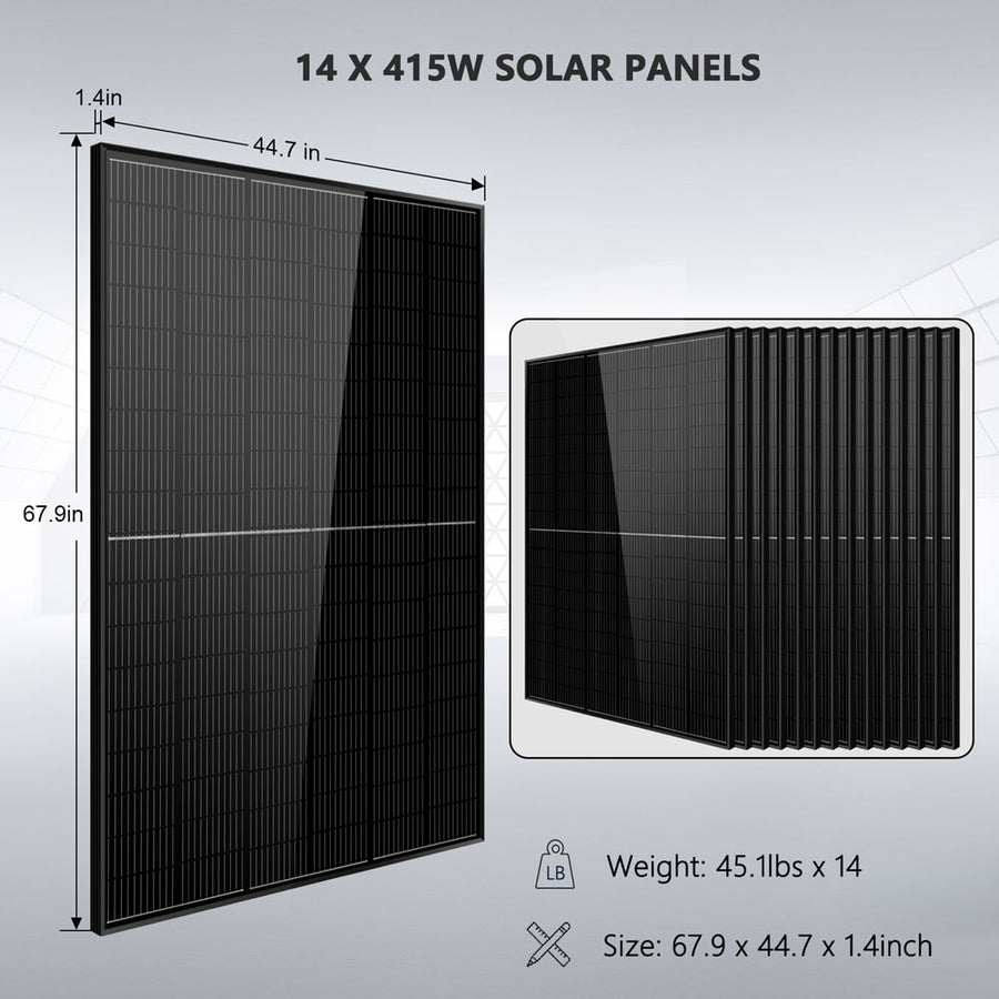 Sun Gold Power Off-Grid Solar Kit 13000W 48VDC 120V/240V LifePo4 20.48KWH Lithium Battery 14 X 415 Watts Solar Panels SGR-13KM