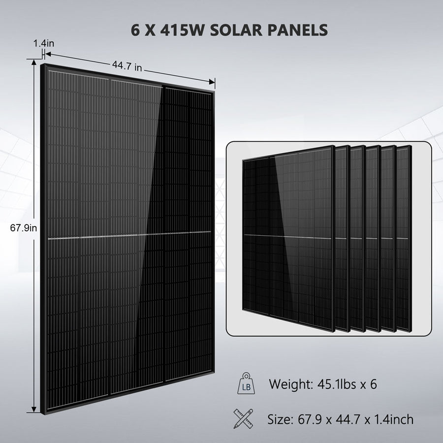 Sun Gold Power Off-Grid Solar Kit 5000W 48VDC 120V LifePo4 10.24KWH Lithium Battery 6 X 415 Watts Solar Panels SGR-5KE