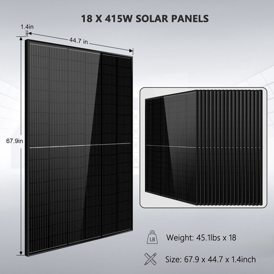 Sun Gold Power  Off-Grid Solar Kit 15000W 48VDC 120V/240V LifePo4 20.48KWH Lithium Battery 18 X 415 Watts Solar Panels SGR-15K20E