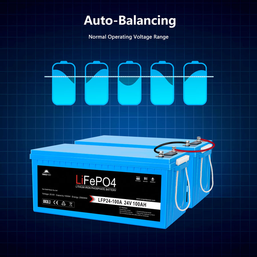 Sungoldpower 24V 100Ah LiFePO4 Deep Cycle Lithium Battery Bluetooth / Self-heating / IP65