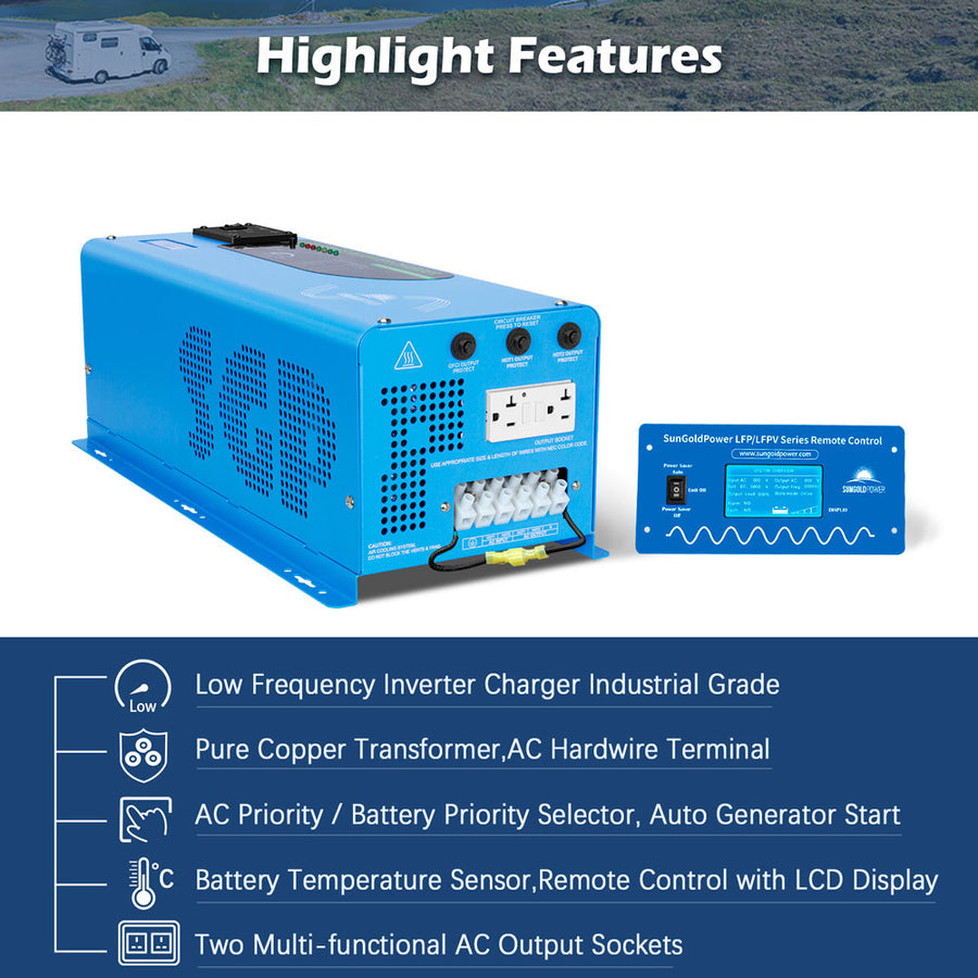 Sun Gold Power 4000W DC 48V Split Phase Pure Sine Wave Inverter With Charger UL1741 Standard