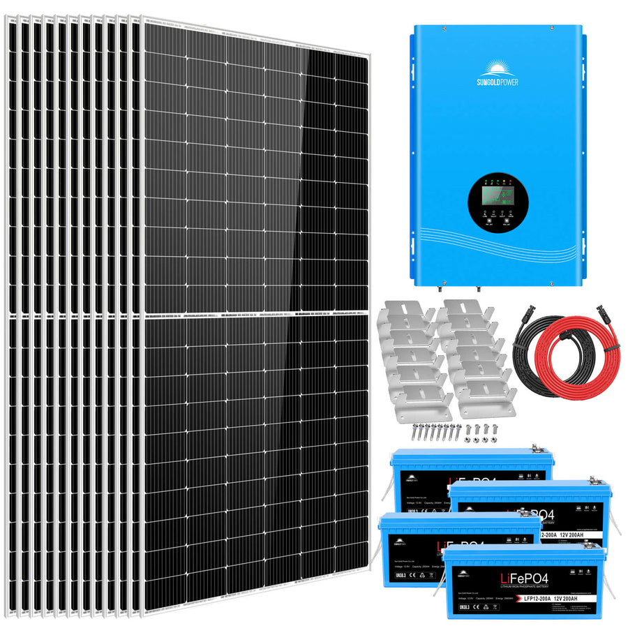 Sun Gold Power Complete off Grid Solar Kit 8000W 48V 120V/240V output 10.24KWH Lithium Battery 5400 Watt Solar Panel SGK-8MAX