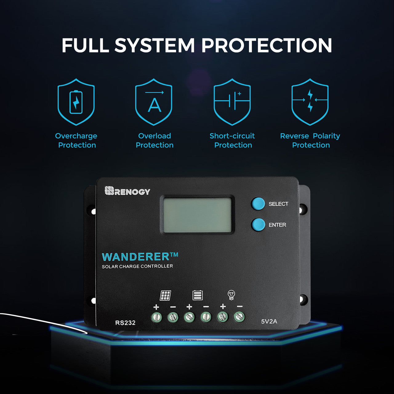 Renogy 100W 12V Monocrystalline Solar Starter Kit w/Wanderer 10A Charge Controller