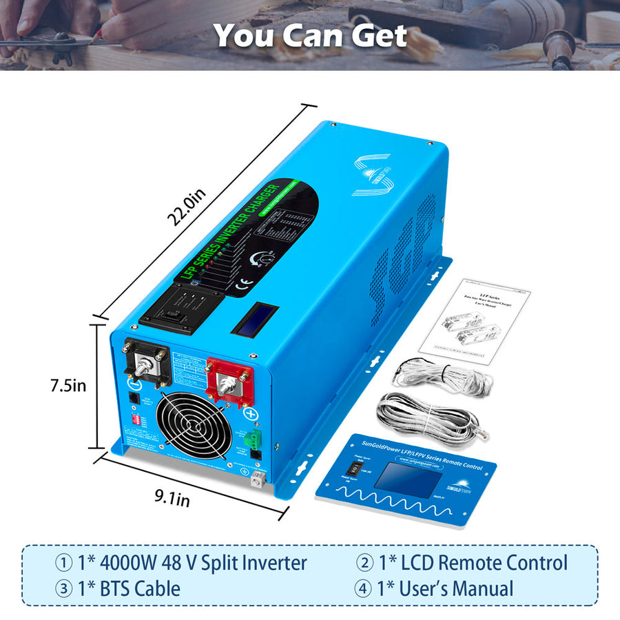 Sun Gold Power 4000W DC 48V Split Phase Pure Sine Wave Inverter With Charger UL1741 Standard