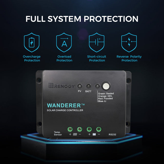 Renogy 100W 12V Monocrystalline Solar Starter Kit w/Wanderer 30A Charge Controller