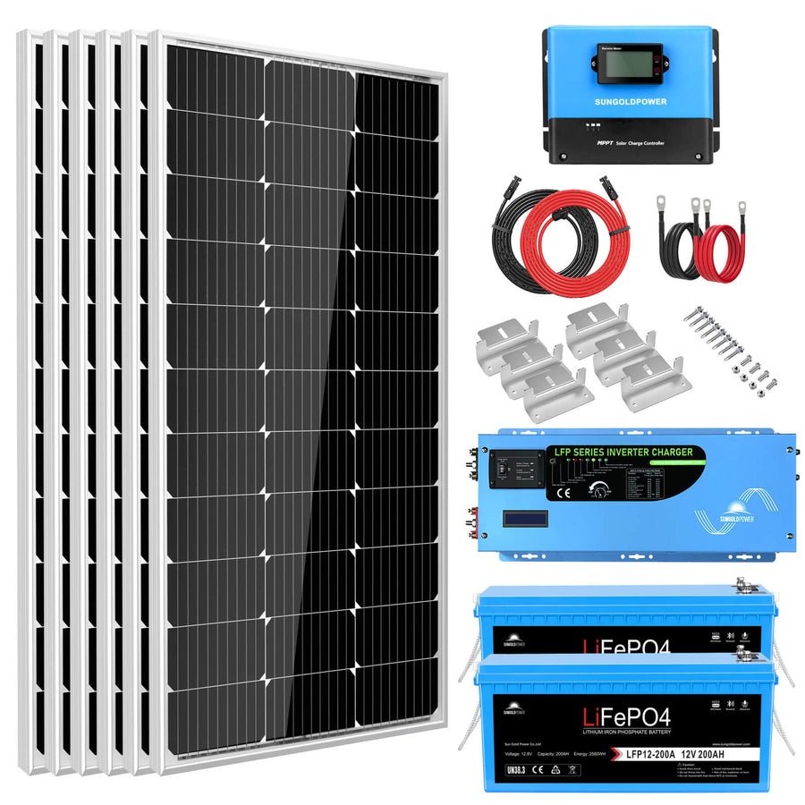 Sun Gold Power  Off Grid Solar Kit 3000W Inverter 12VDC 120V Output LifePO4 Battery 600 watt Solar Back Up SGK-PRO3