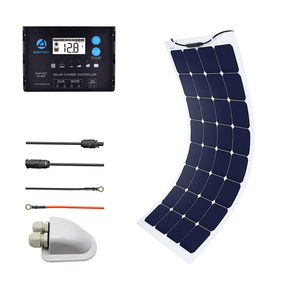 ACOPOWER 110W 12V Flexible Solar Panel Kit w/ 20A PWM Charge Controller