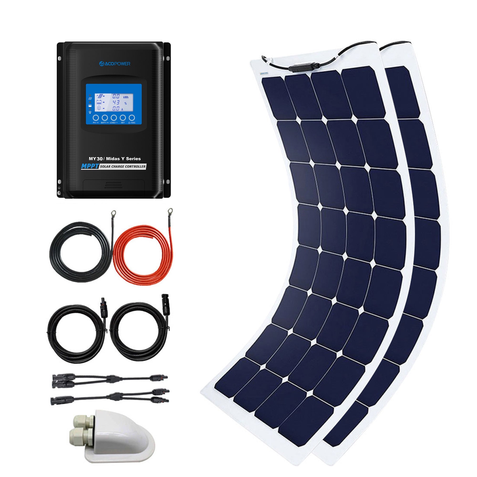 ACOPOWER 220Watts Flexible Solar RV Kit w/ 30A MPPT LCD Charge Controller