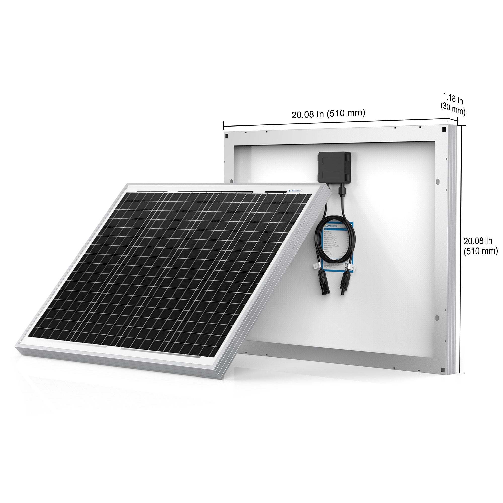 ACOPOWER 50W Mono Solar Panel for 12V Battery Charging