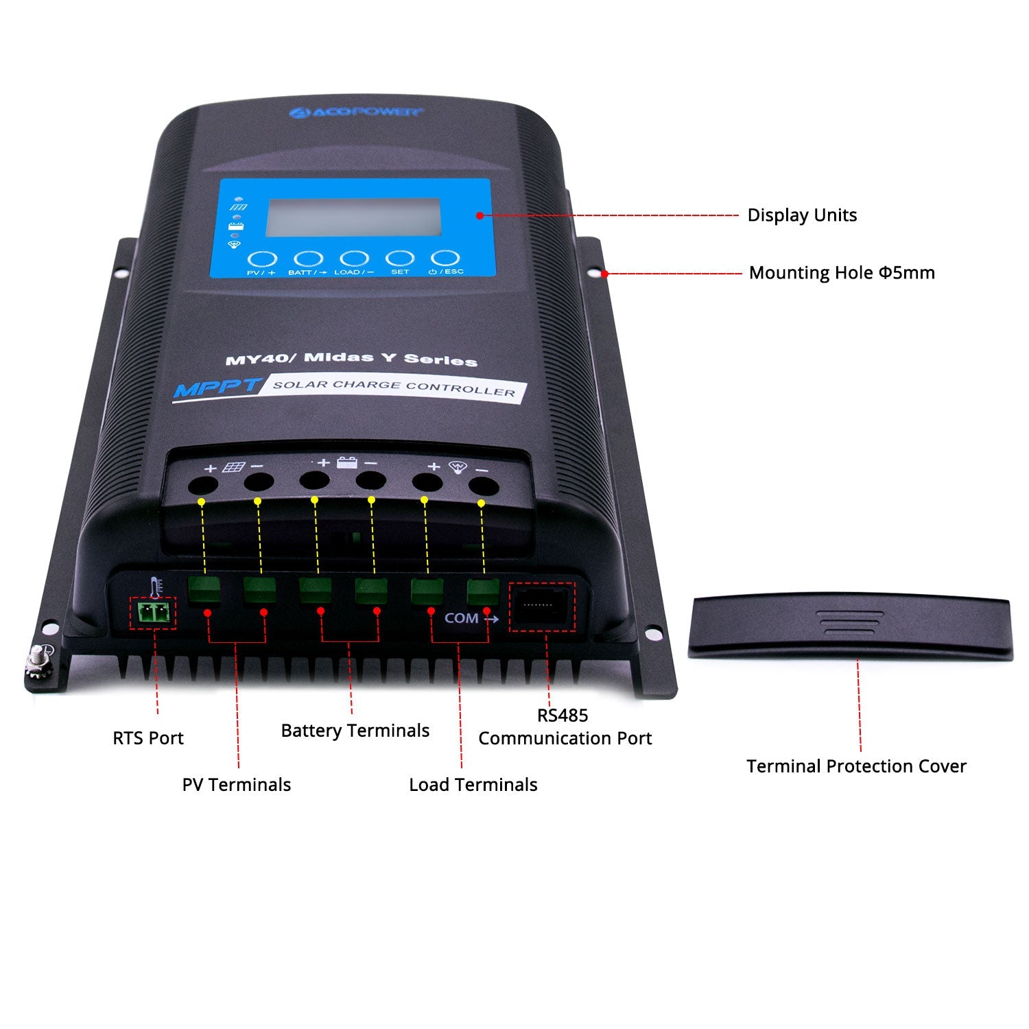 ACOPOWER Midas 40A MPPT Solar Charge Controller with Remote Meter MT-50 (New Arrival 2020)